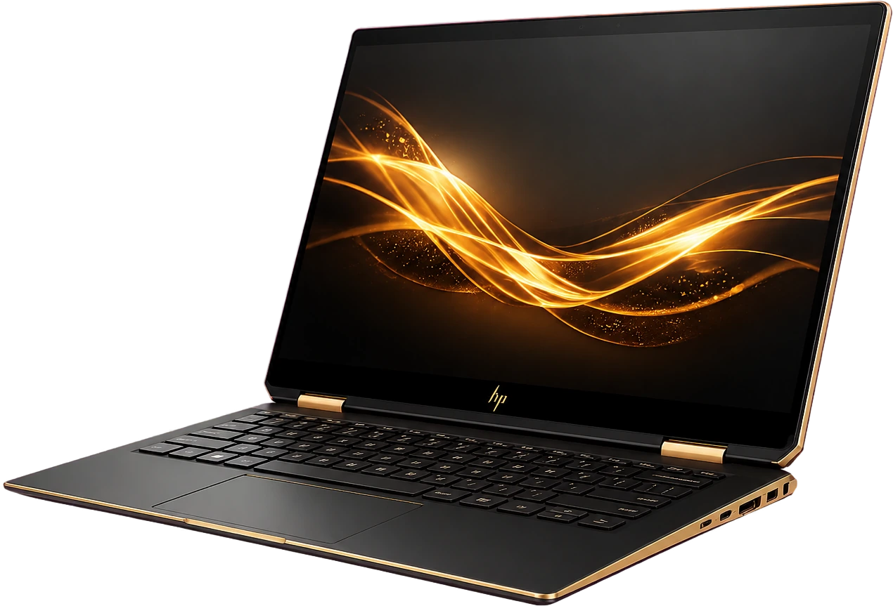 HP Spectre laptop with glowing screen, repaired by Hailey Device Repair