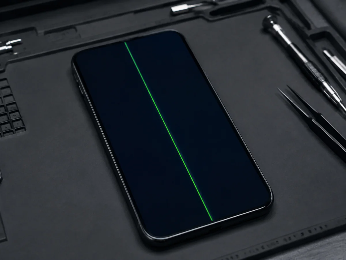 Damaged iPhone display being evaluated for image faults